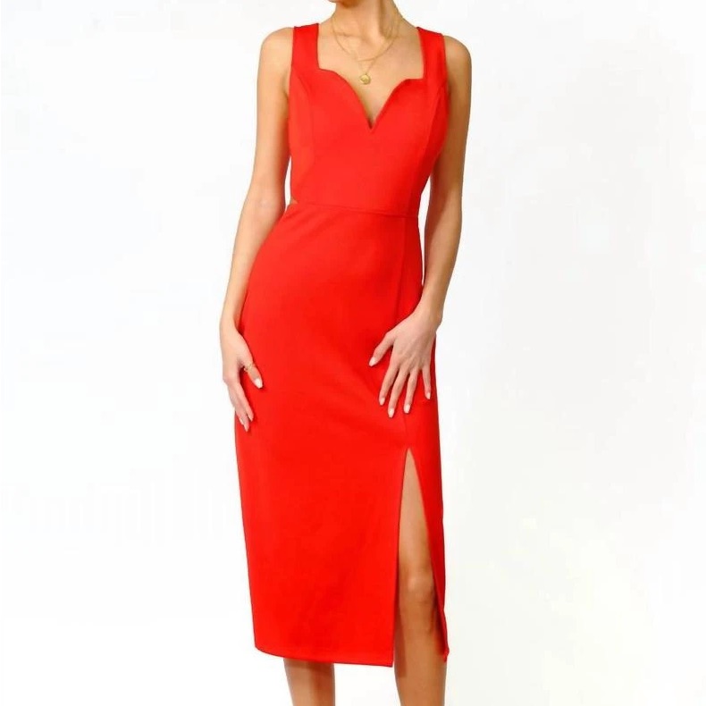 Small Red Adelyn Rae Vibrant Red Midi Blair Cut Out Ponte Sheath Zip Up Dress